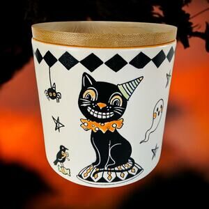 NEW Eli + Ana Black Cat Creep Show Halloween Carnival Ceramic Curio Treat Jar